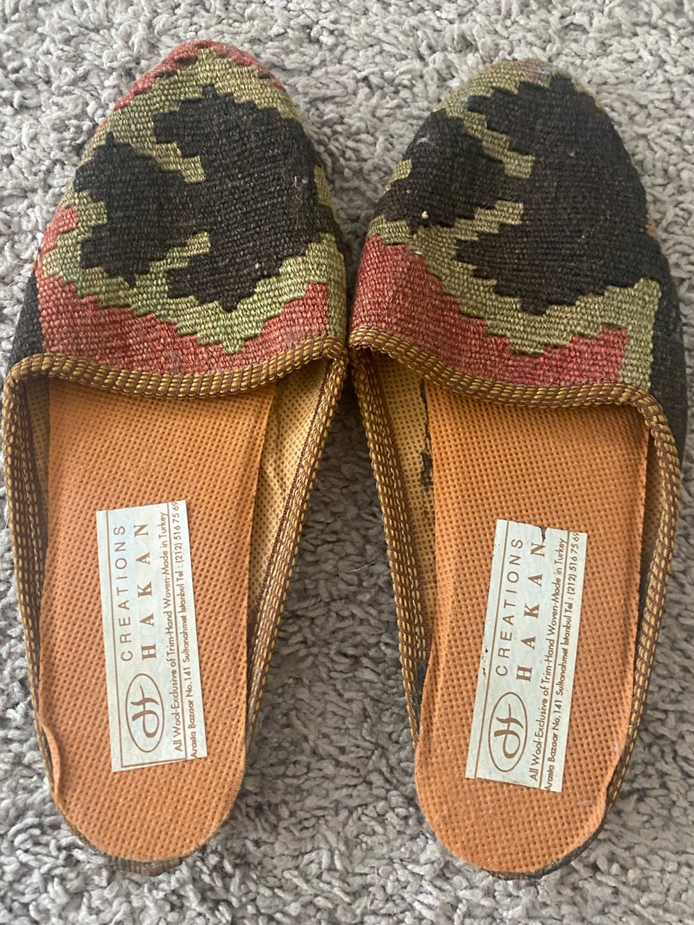 Vintage Handwoven Turkish Wool Mules Slippers Multicolor Boho size 7